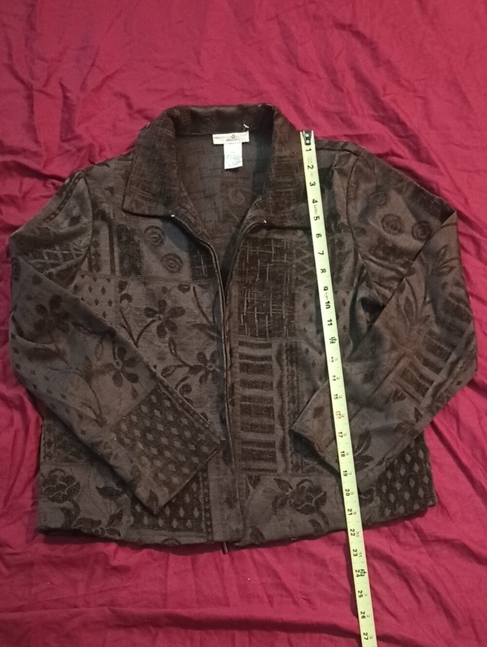 Preswick & Moore Dark Brown Textured Zip Jacket Womans Petite Medium Unique Fun